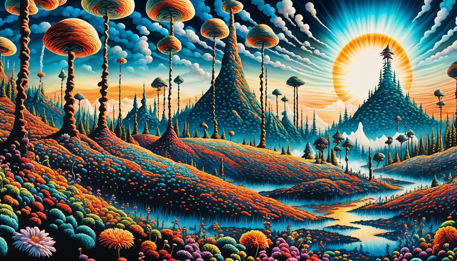 Psychedelic Yarn Painting of a Wonderland Forest