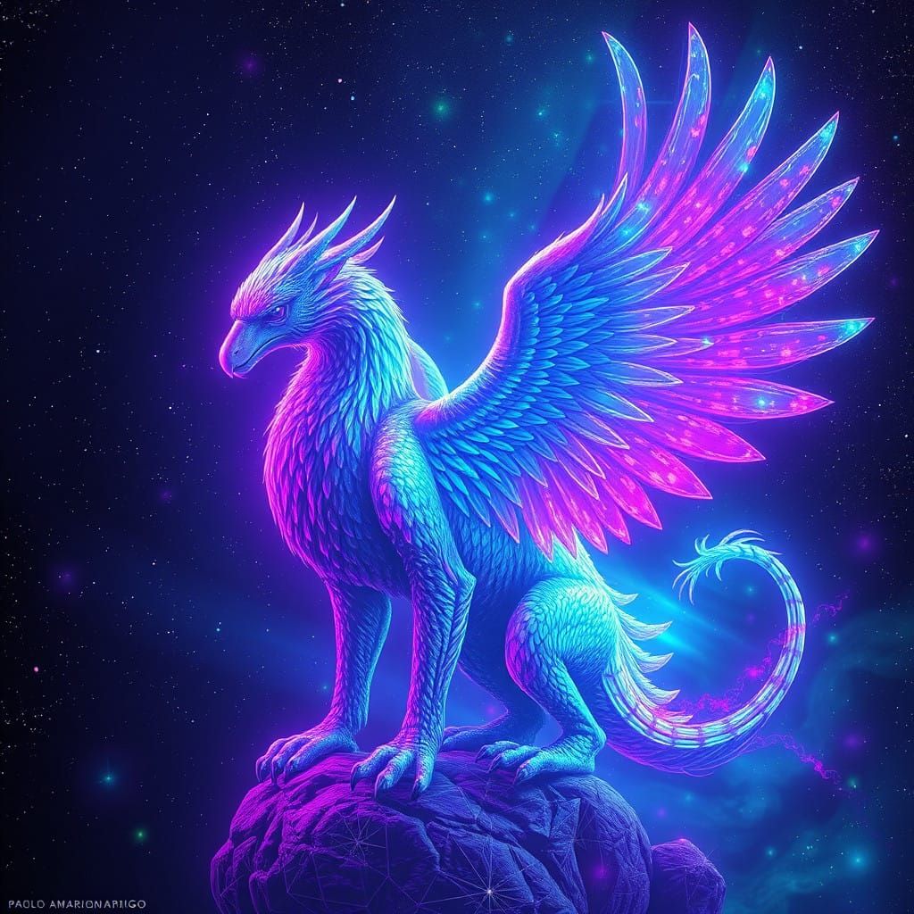 Astral Griffin in Radiant Holographic Cosmic Landscape