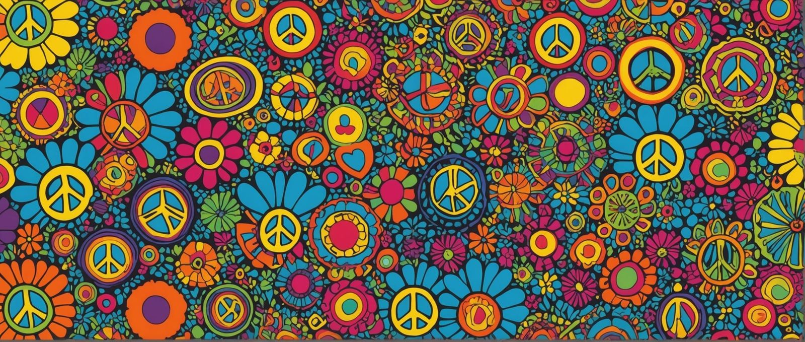 Psychedelic 60s Art with Flower Power Motifs