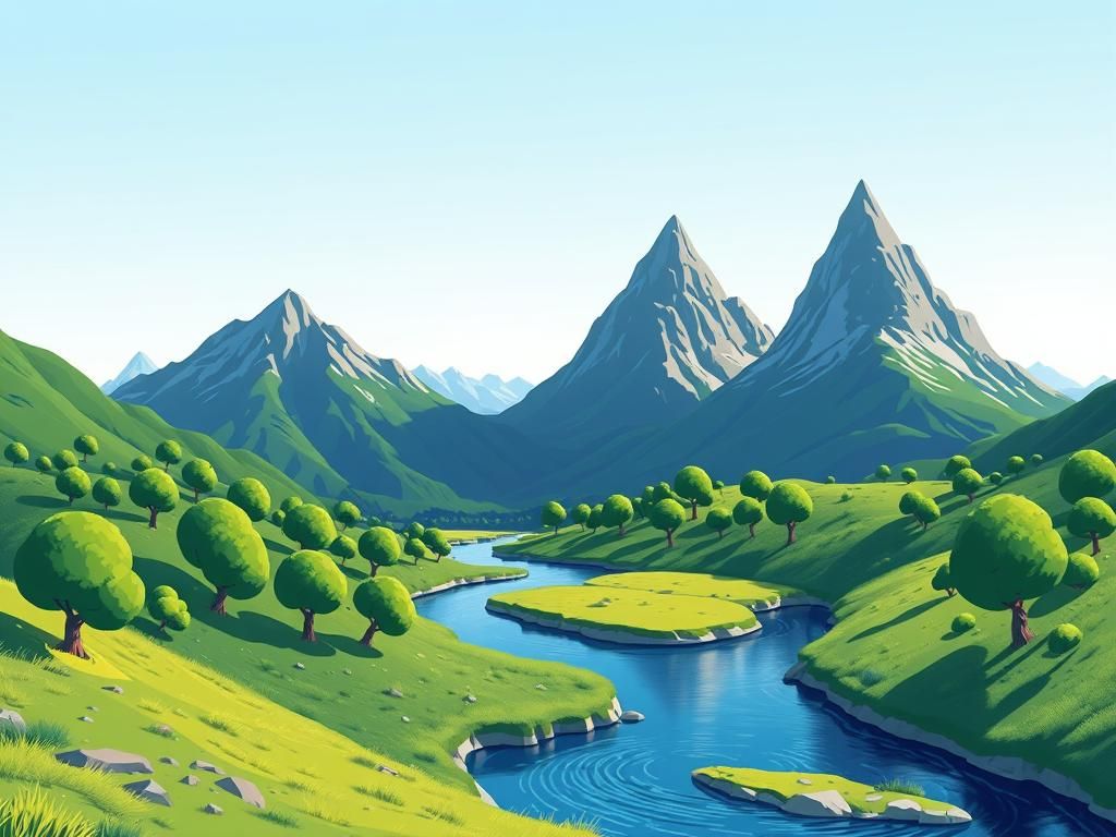 Mountain Landscape in Ligne Claire Style