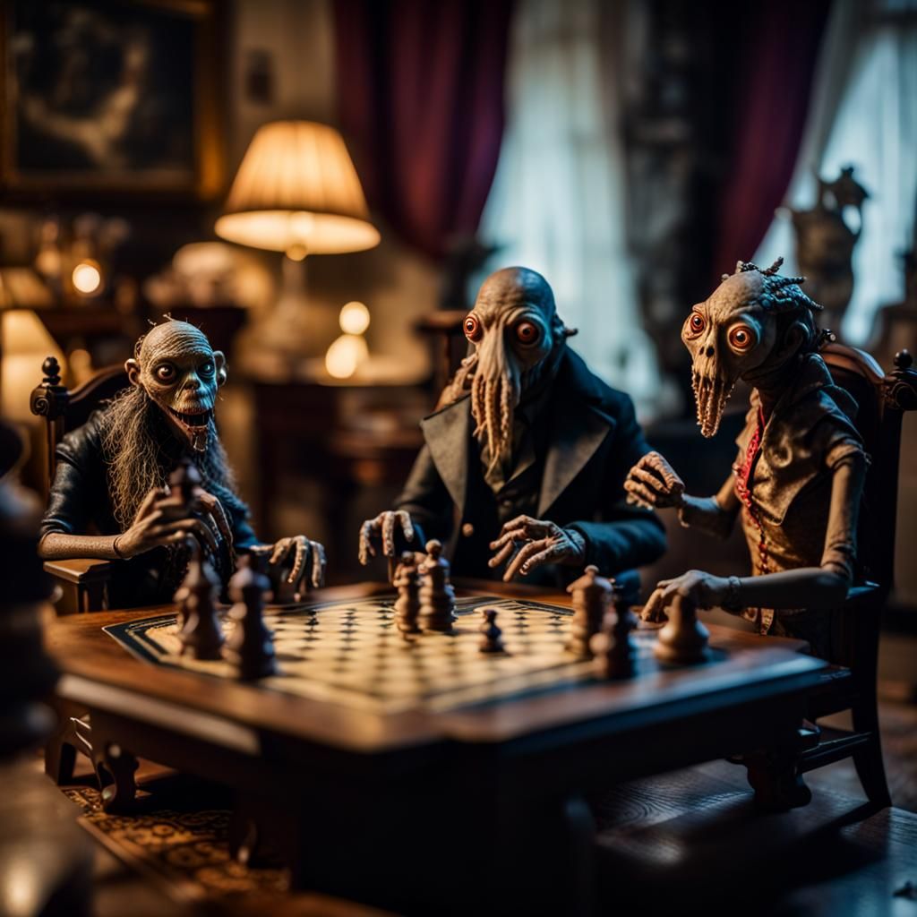 Lovecraftian Horrors Play Board Games in Dollhouse