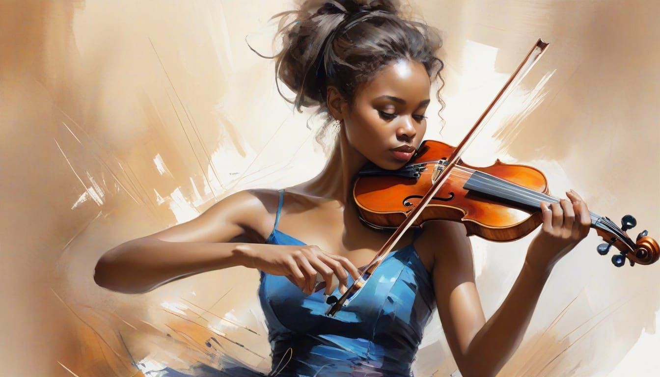 African Woman Violinist in Focused Performance