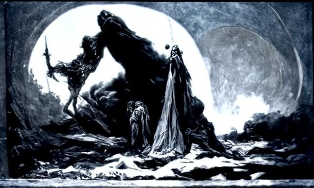 Monochrome Moon Horror in Doré Style