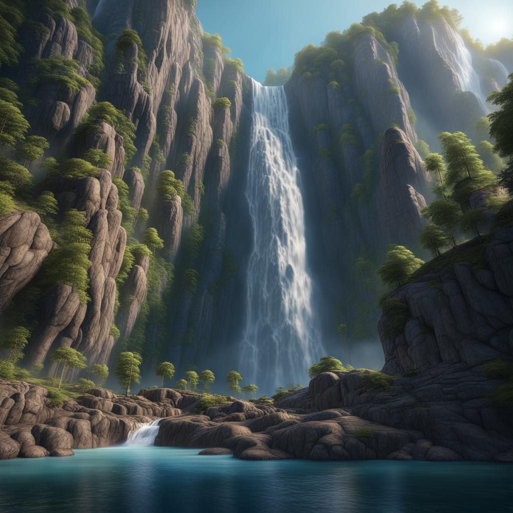 Majestic Waterfall Concept Art in Unreal Engine