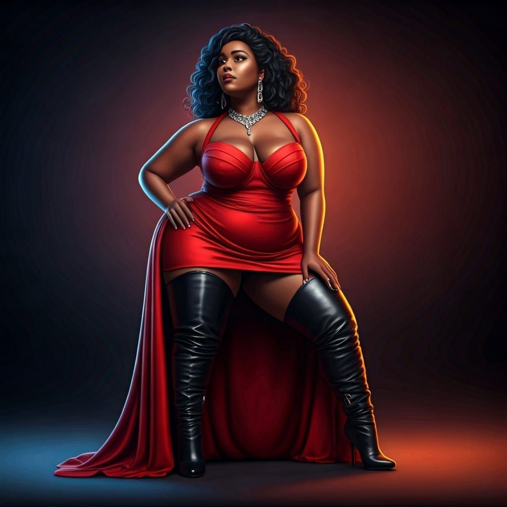 Black Woman in Red Dress: Hyperrealistic Splash Art