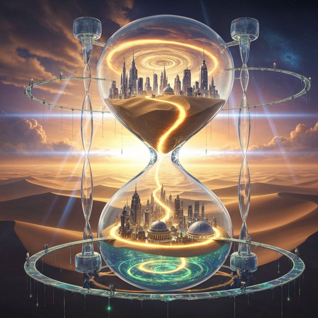 Fantasy City Inside Hourglass Over Cosmic Desert