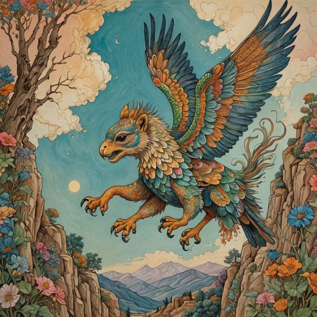 Intricate Pastel Artwork in Persian Miniature Style