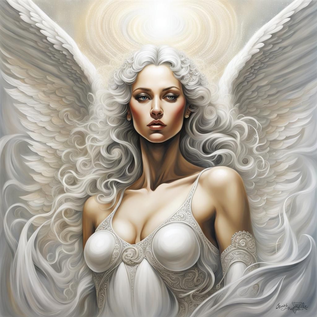 Majestic Angel Acrylic Painting in White Shades