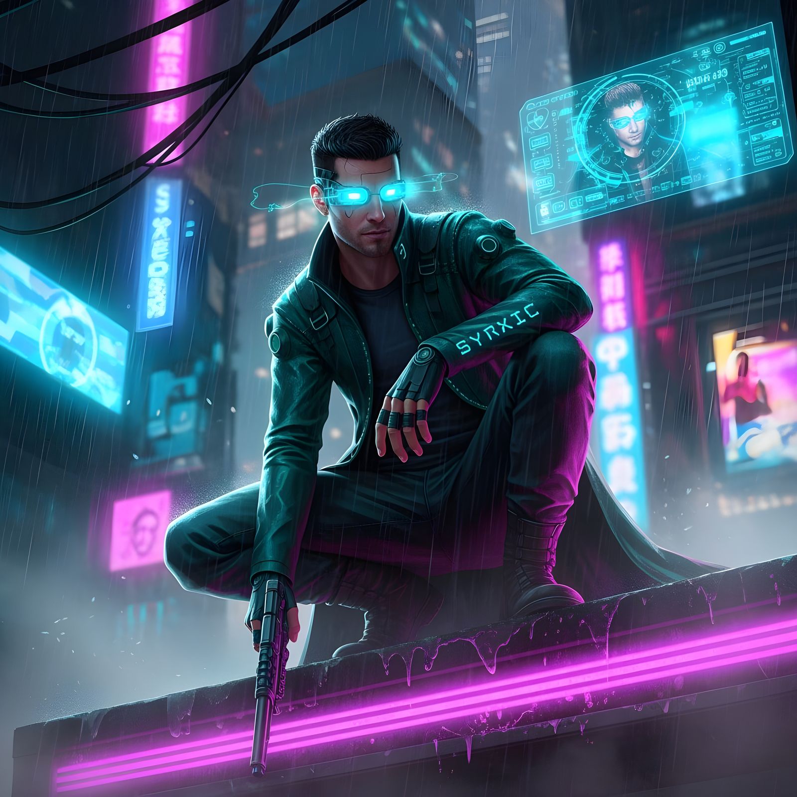 Hacker Protagonist in Cyberpunk Style
