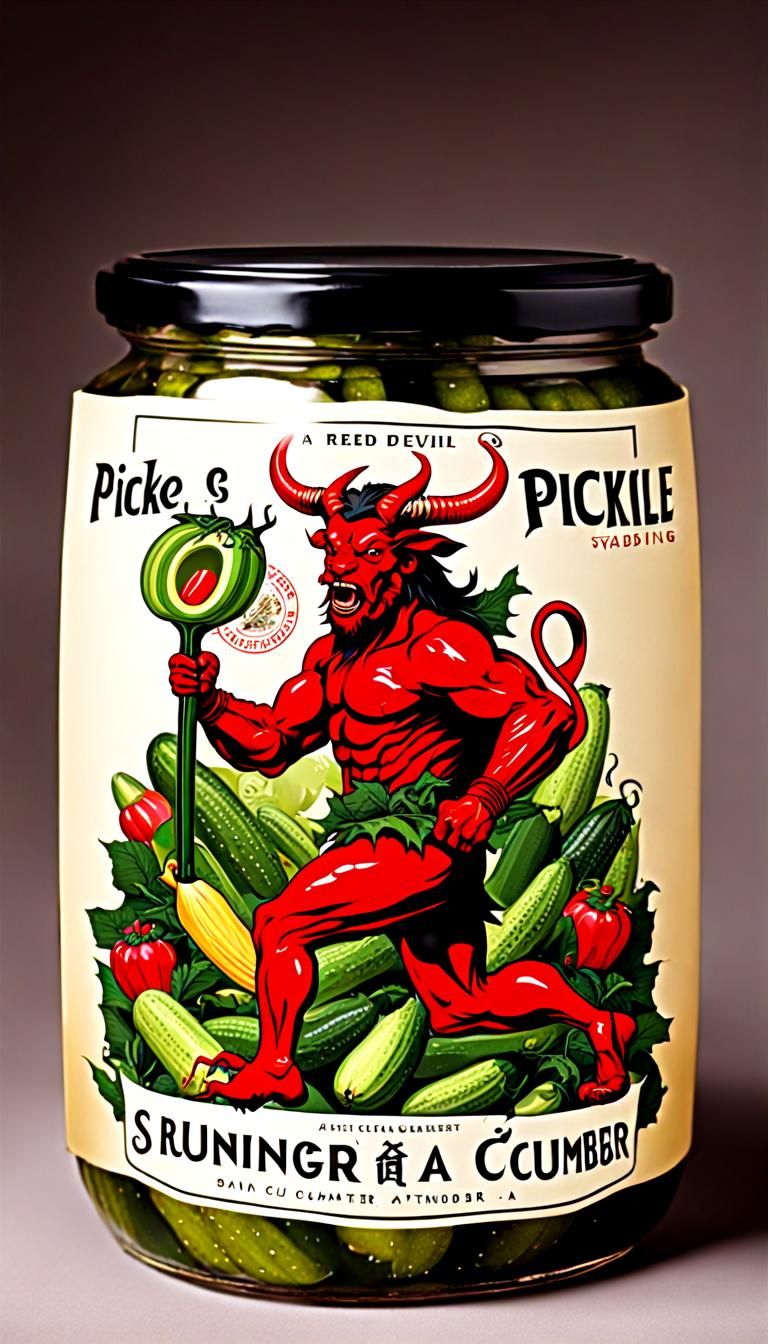 Cartoon Devil Attacks Giant Pickle