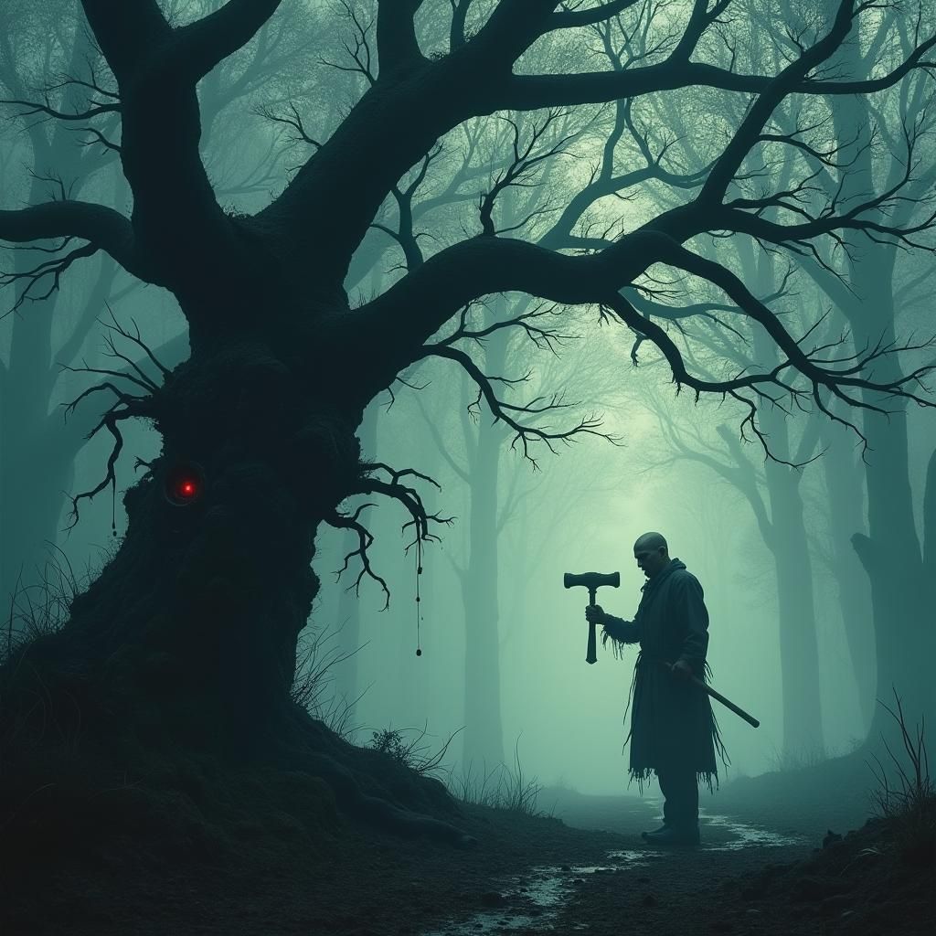 Madman Hammers Nails into Forest Trees