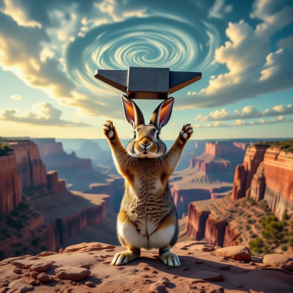 Rabbit Holds Anvil Over Dramatic Canyon