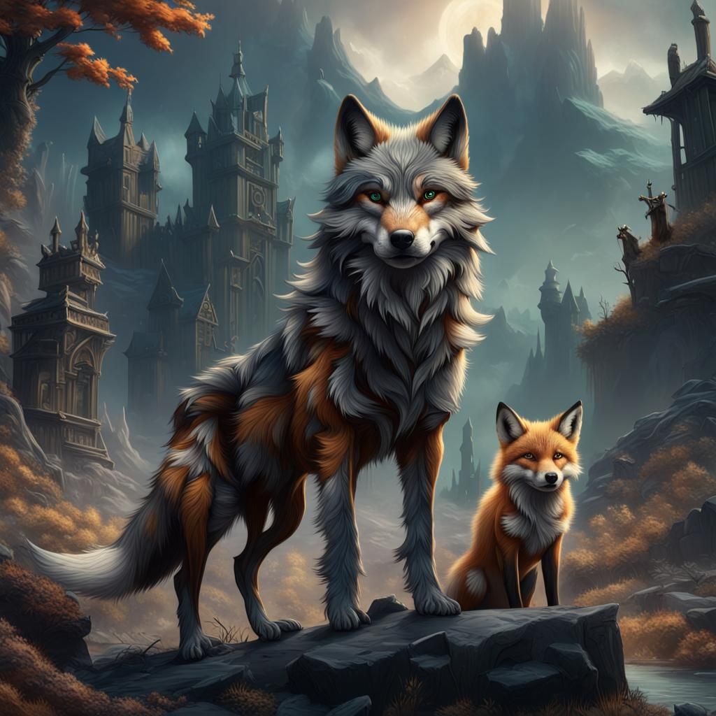 Dog-Wolf-Fox Hybrid in Detailed Matte Painting