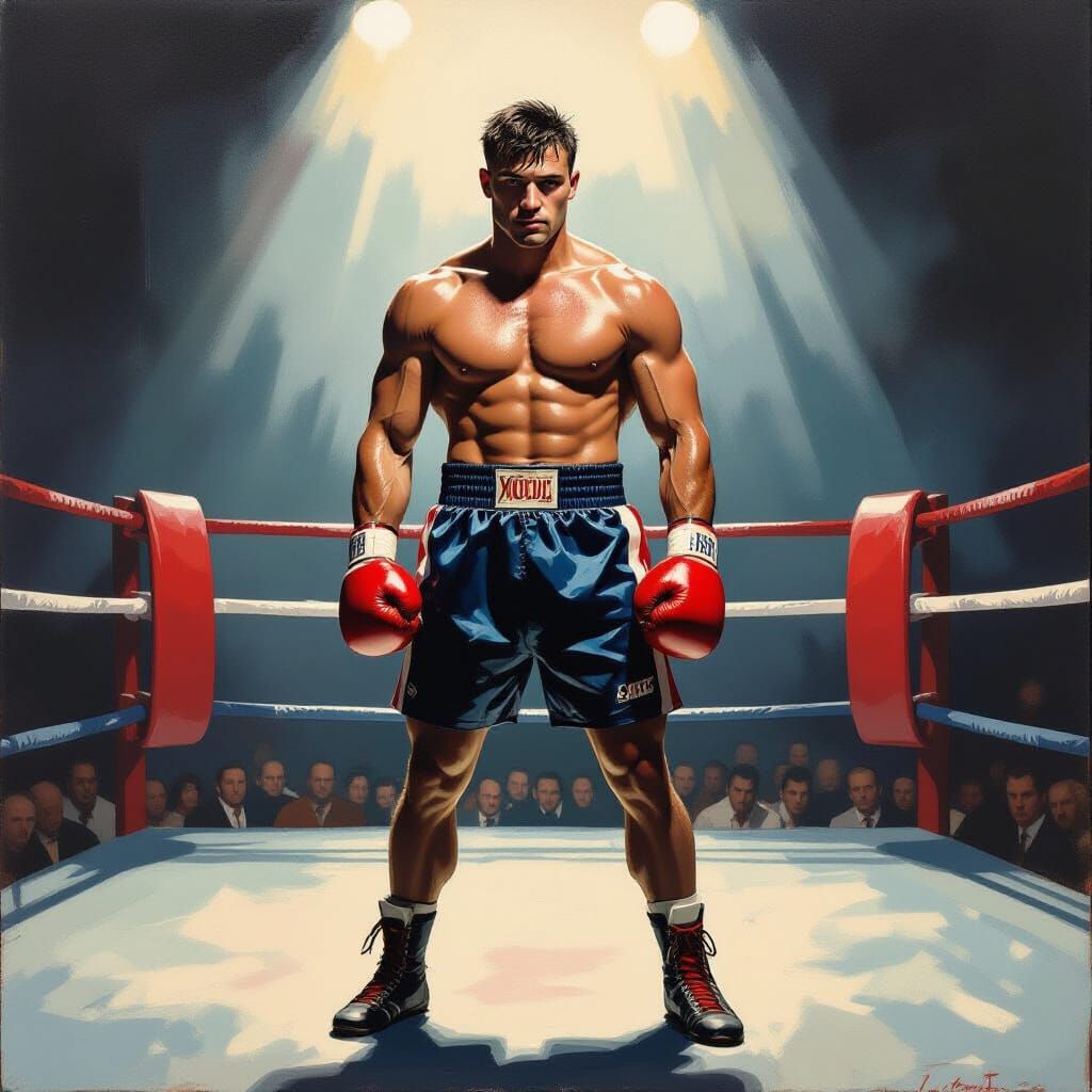 Handsome Boxer in Dramatic Oil Painting Style