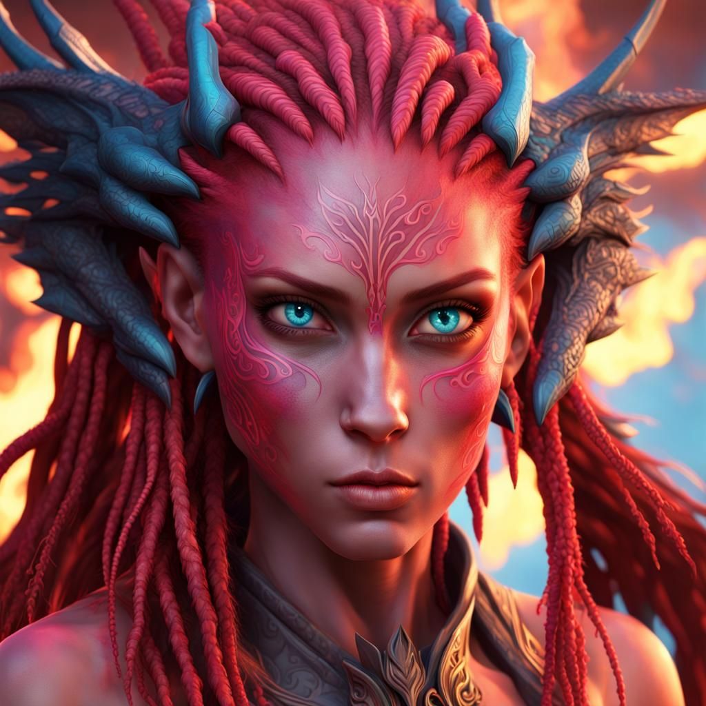 Fiery Na'vi Avatar Portrait in Fantasy Art Style