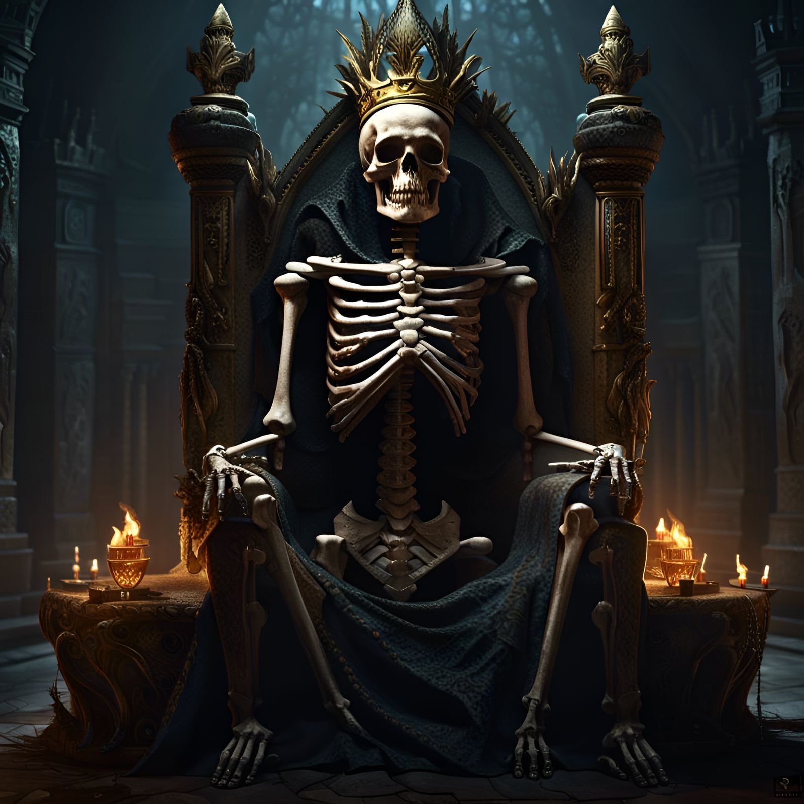 Skeletal King in Dark Fantasy Tomb
