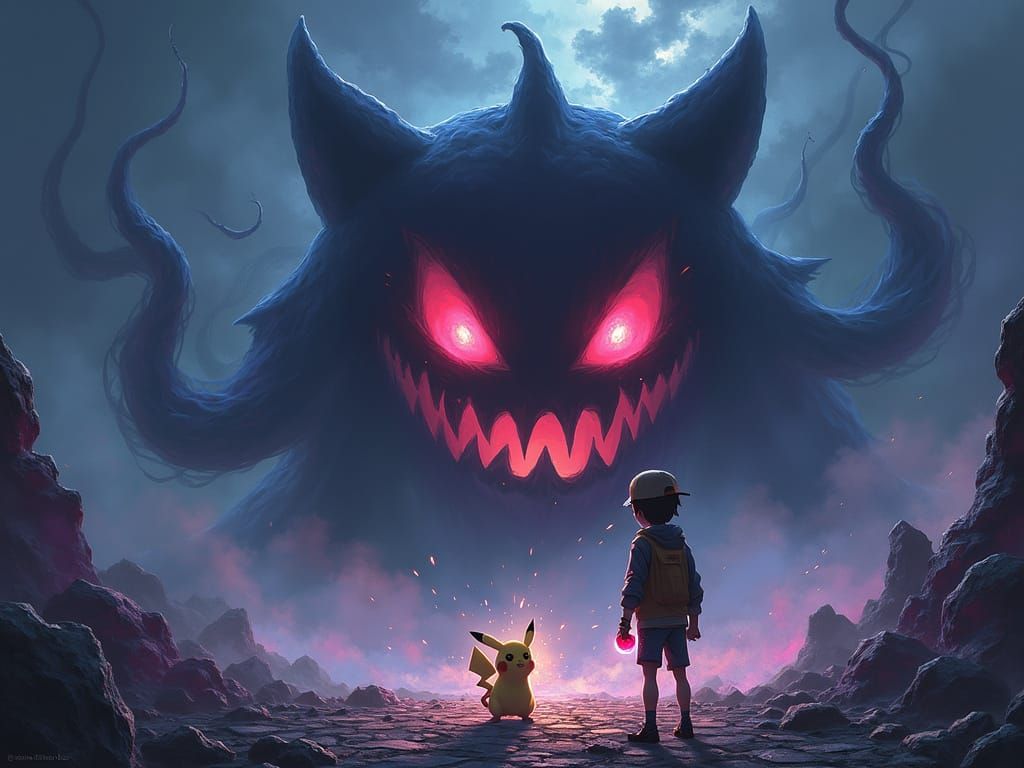 Ethereal Gengar Haunts Dark Mystical Landscape in Cyberpunk ...