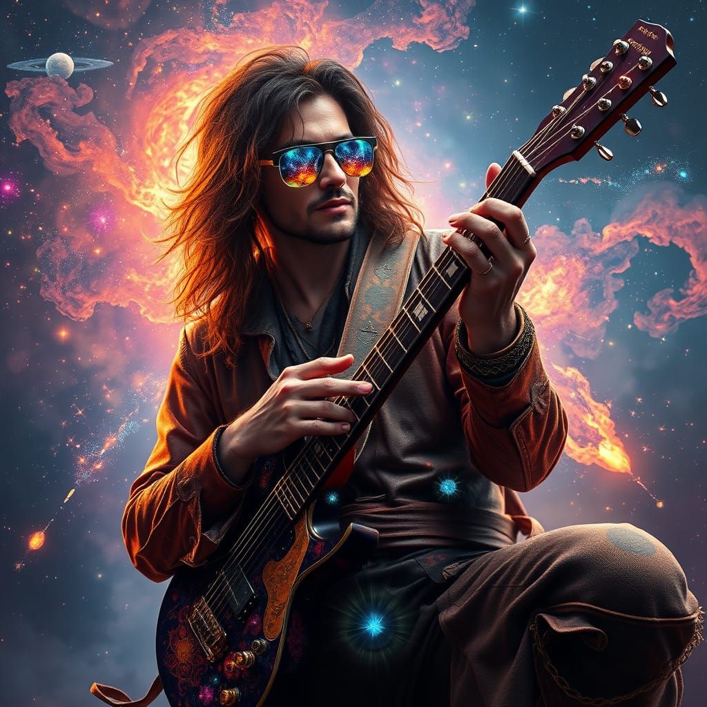 Cosmic Minstrel in Shimmering Galaxy Attire