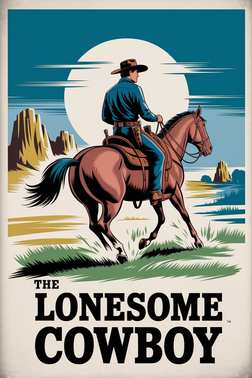 1940s Movie Poster: Lonesome Cowboy Rides into Sunset