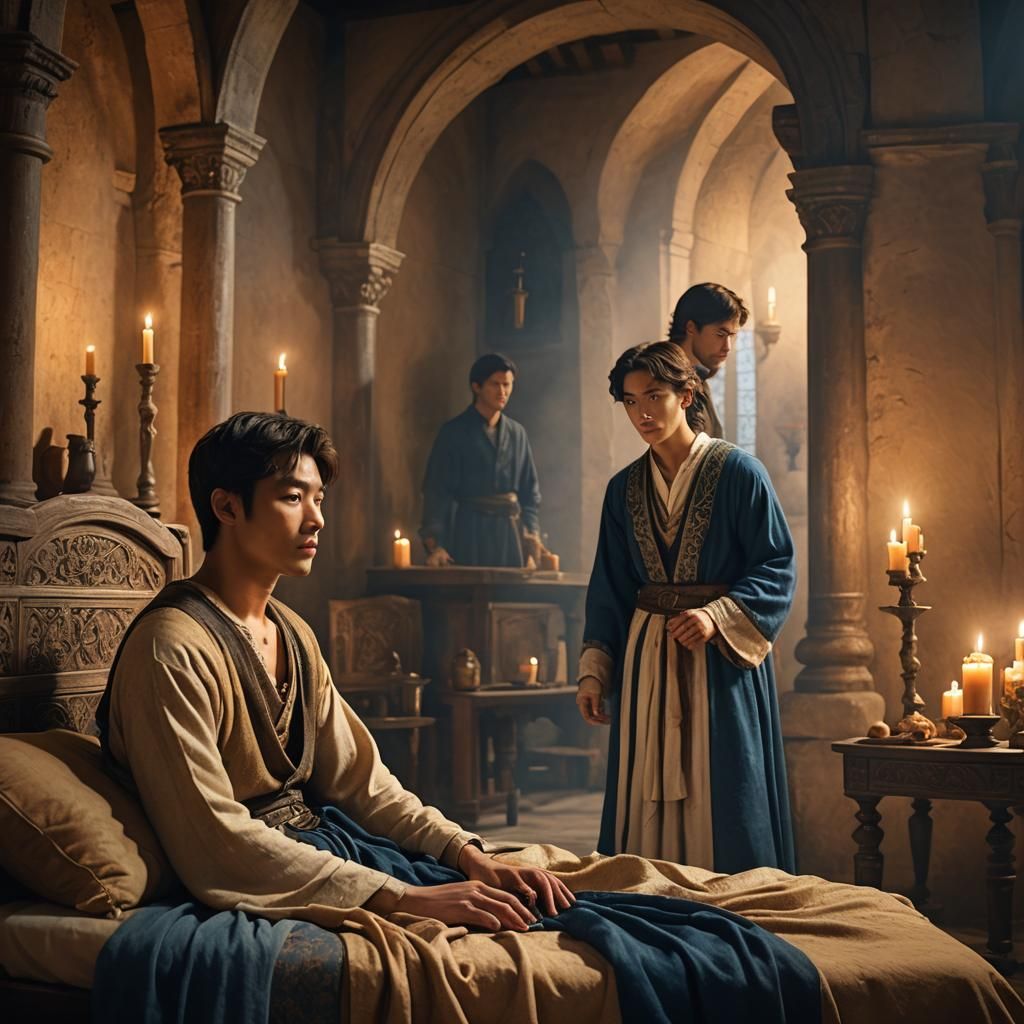 Medieval Scene with Friends in Dreamy Matte Painting