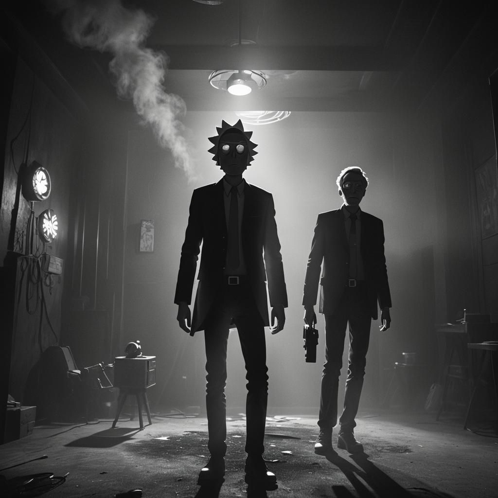 Rick and Morty in Noir German Expressionist Film