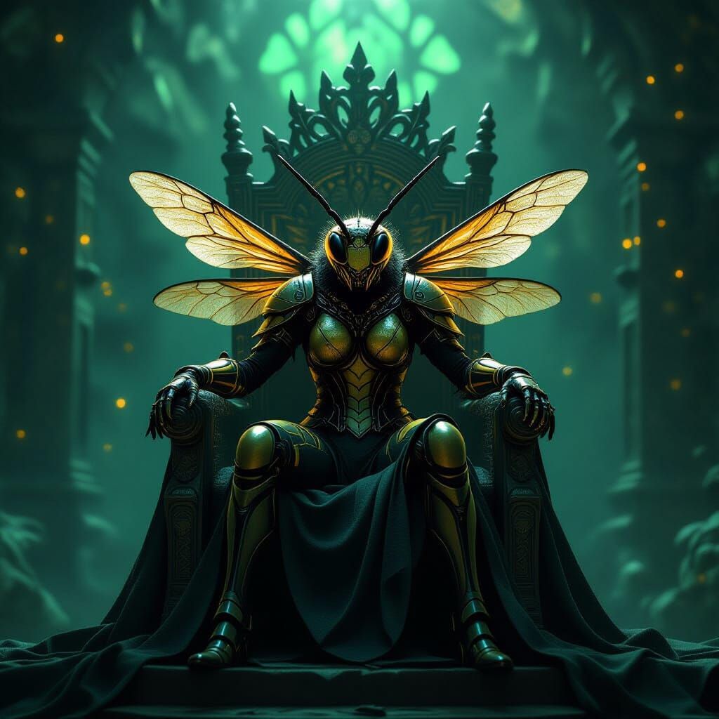 Regal Wasp Queen in Dark Fantasy Concept Art Style