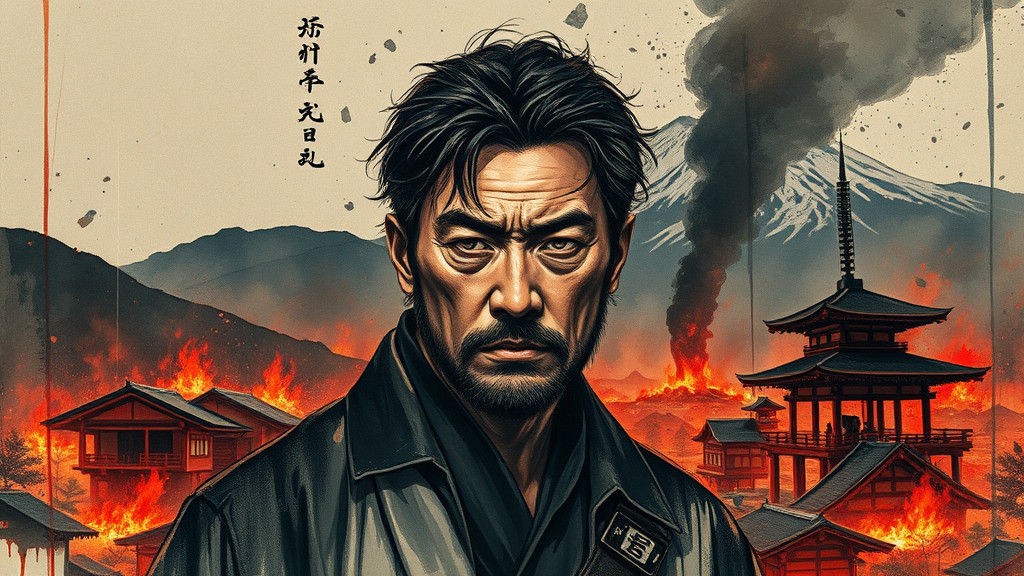 Burning Village Portrait in Haunting Realism Style