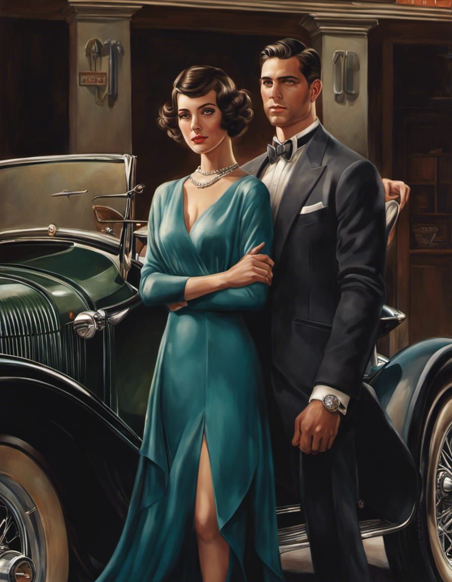 Hyperrealistic 1920s Couple and Vintage Car Magazine Cover