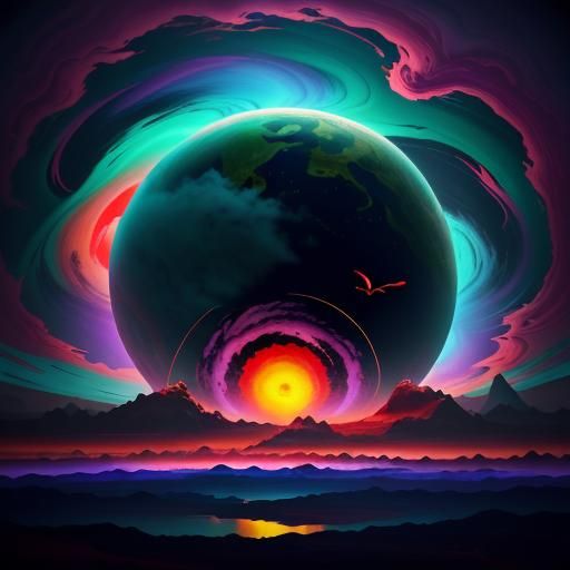 Alien Planet Consuming Earth in Surrealist Oil Painting