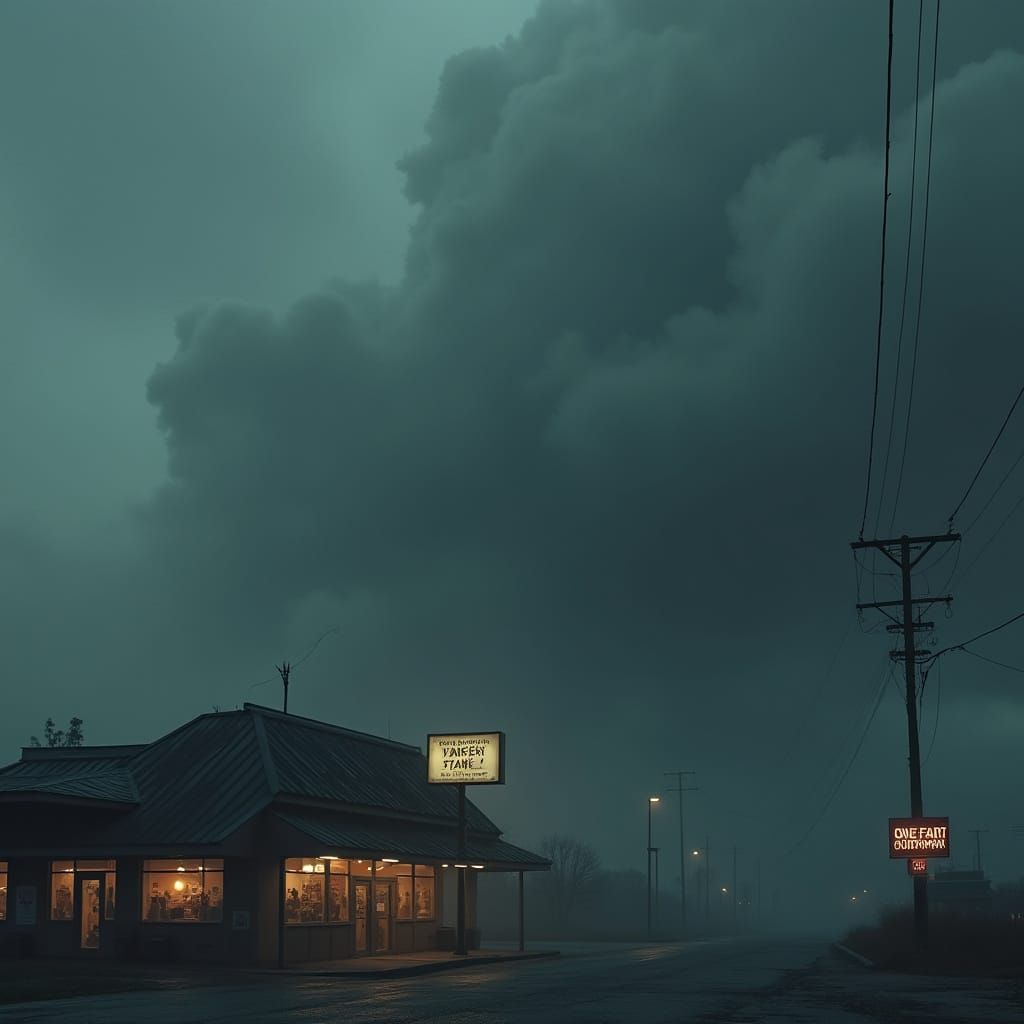 Futuristic Stormy Skies Over a City Store