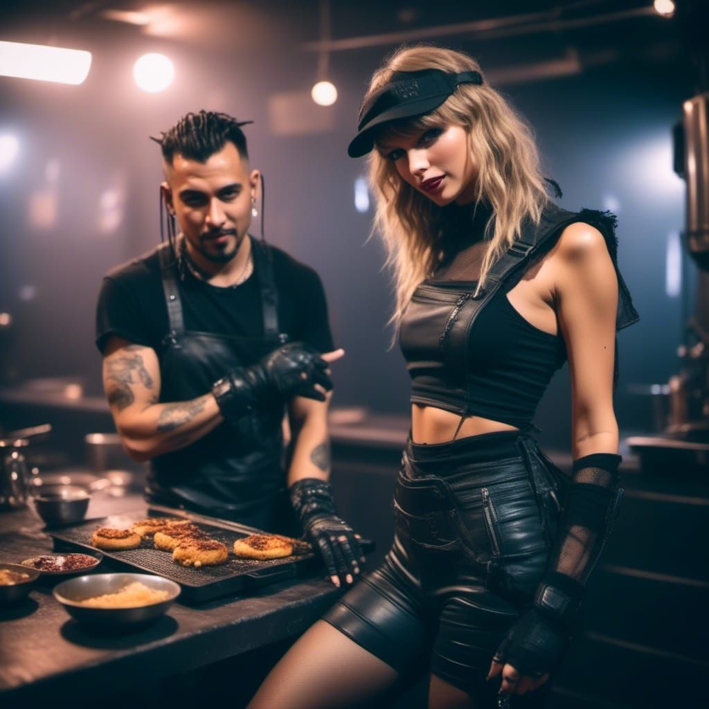 Taylor Swift Cooking in Leatherpunk Style