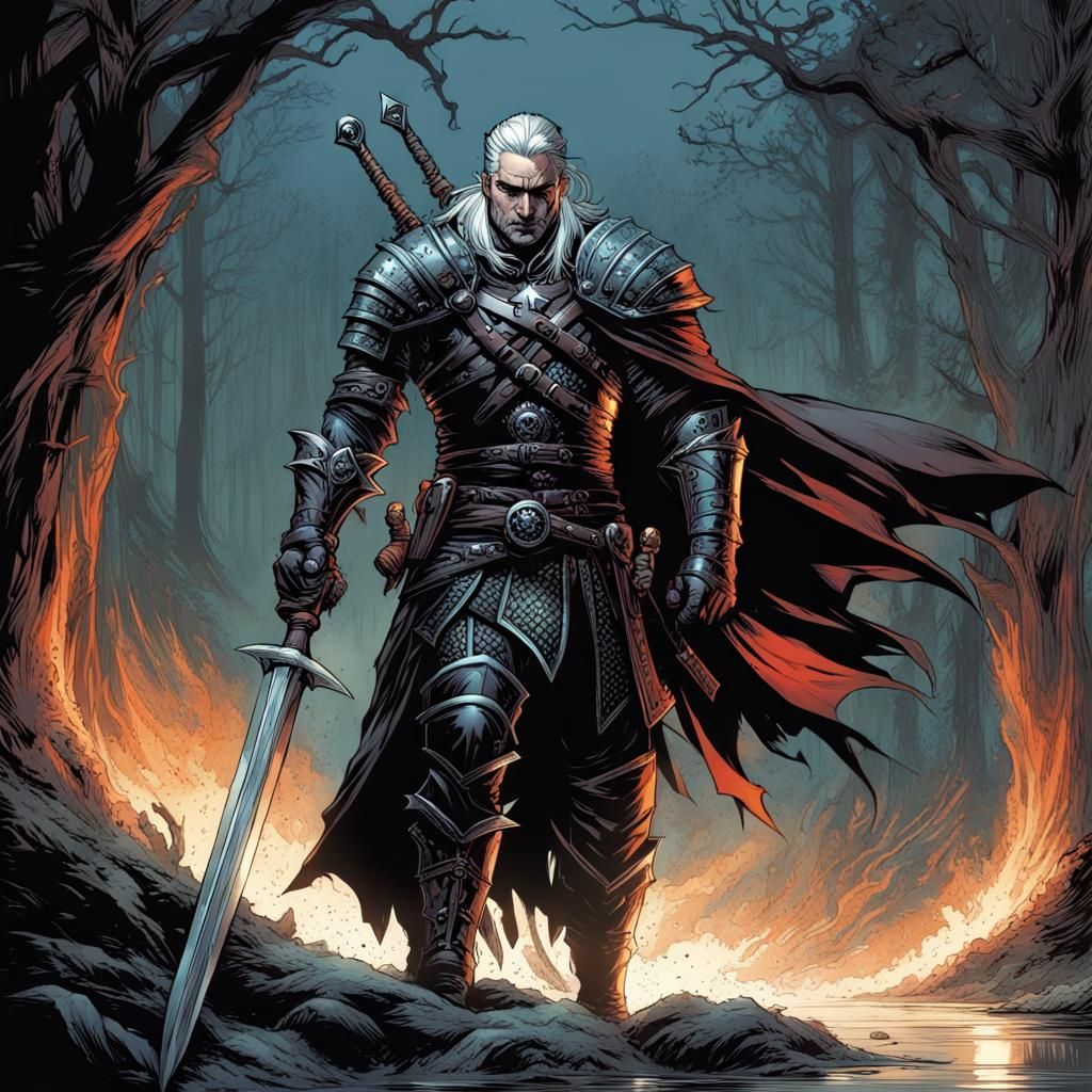 Witcher Knight in Comic Book Style
