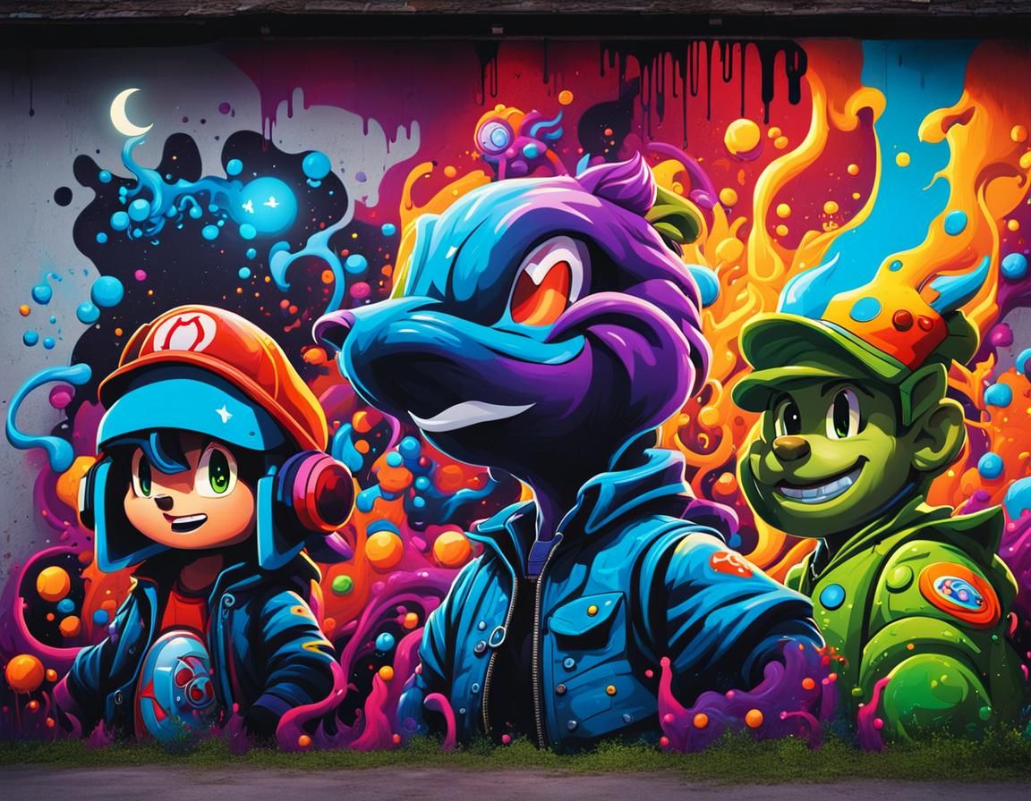 Luminous Witches and Fairies in Graffiti Art Style