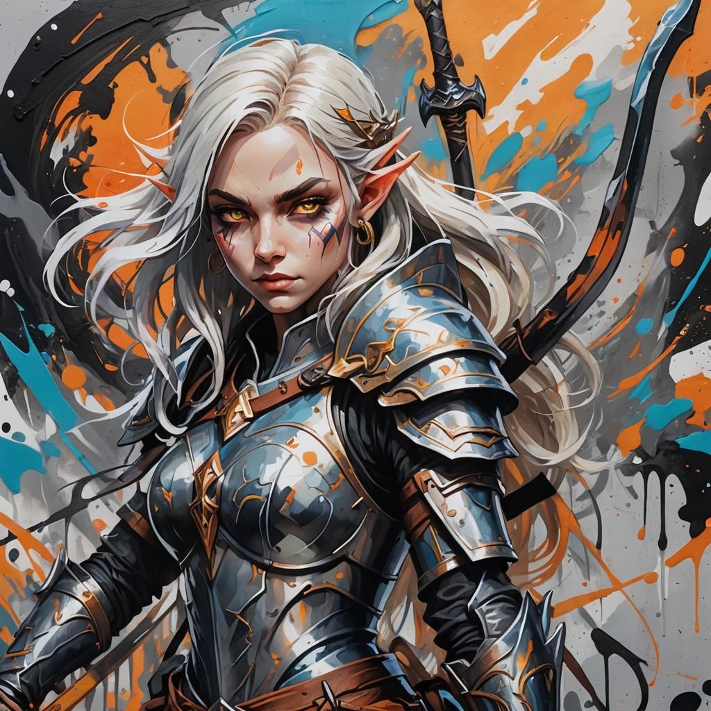 Shadow Elf Paladin Graffiti Art Close-Up