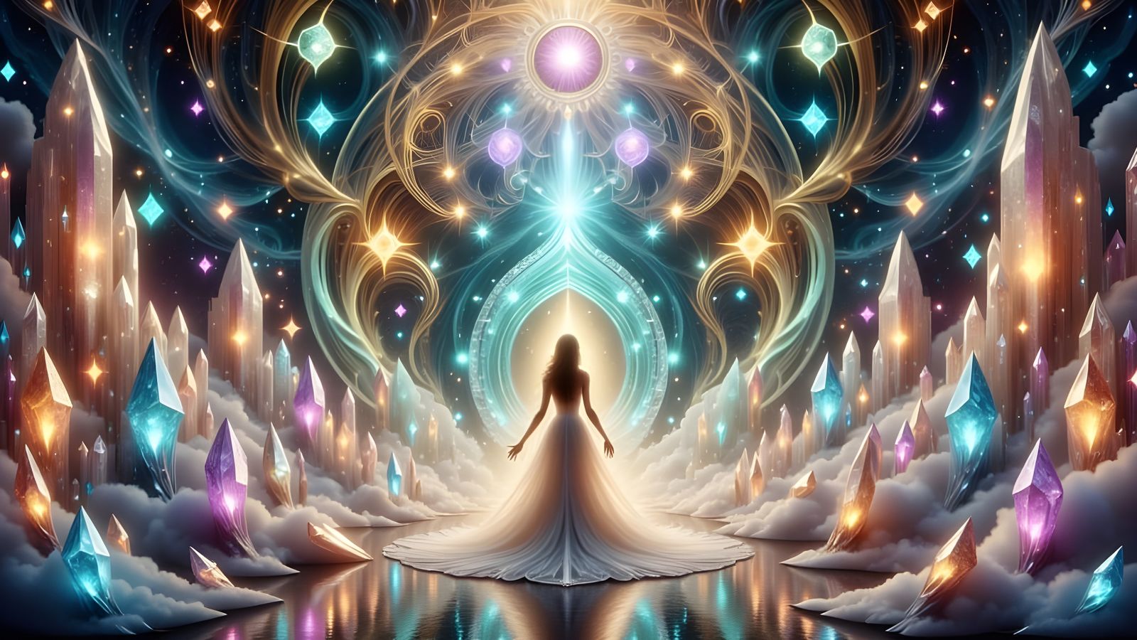 Sacred Cathedral with Rainbow Stained Glass Altar