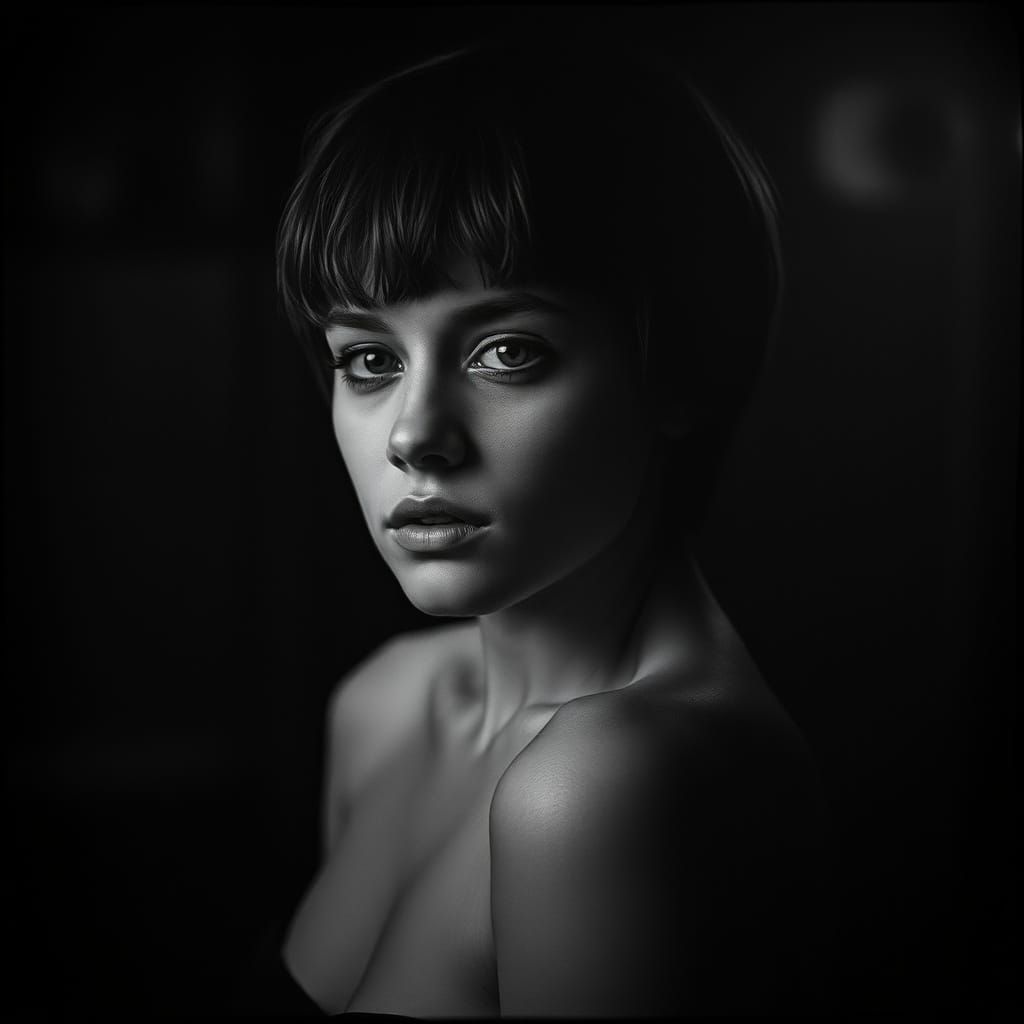 Mysterious Double Exposure Portrait in Black and White