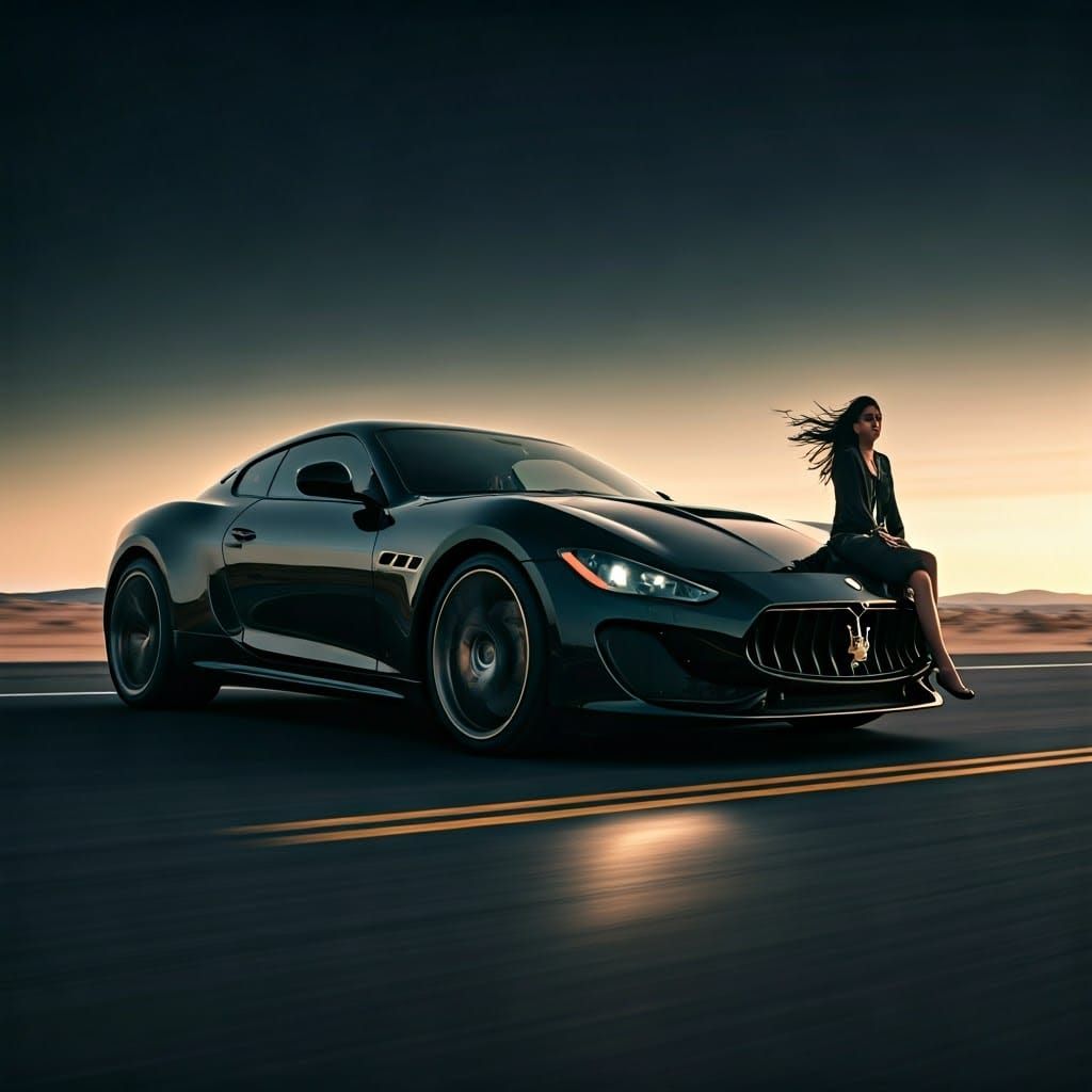 Sleek Maserati Speeds Through Desert at Dusk
