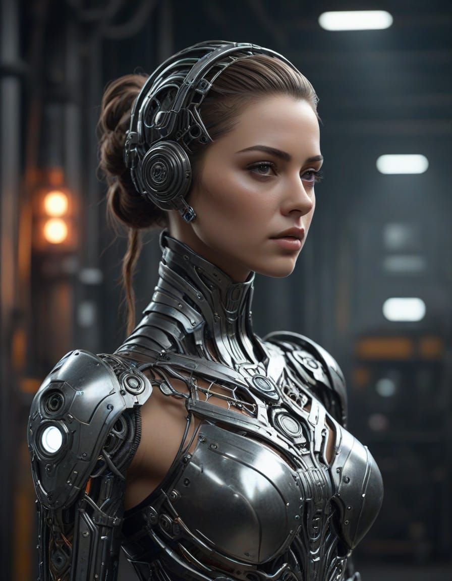 Biopunk Android in Glowing Filigree Dress