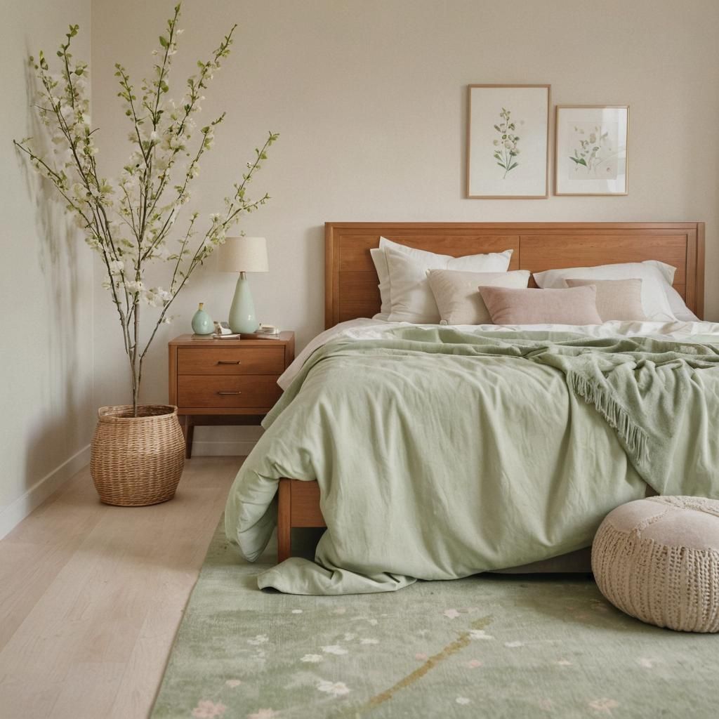 Cozy Bedroom with Cherry Blossoms in Pastel Art