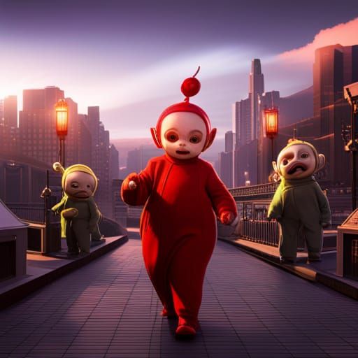Gangster Teletubbies in Detailed Matte Painting