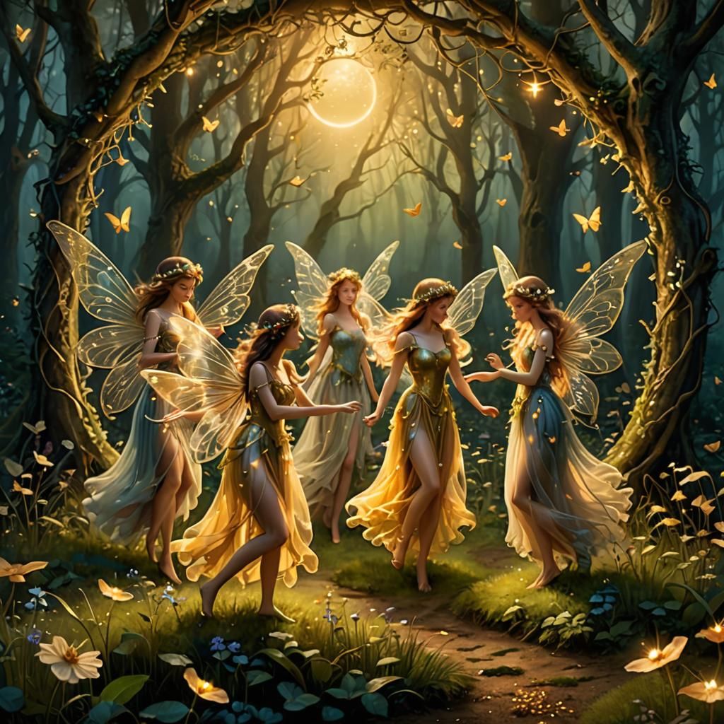 Fairies Dancing in a Fairy Ring: Fantasy Art