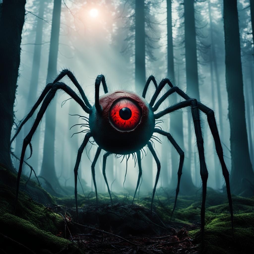 Giant Bloodshot Eyeball Stares from Foggy Forest in Cinemati...