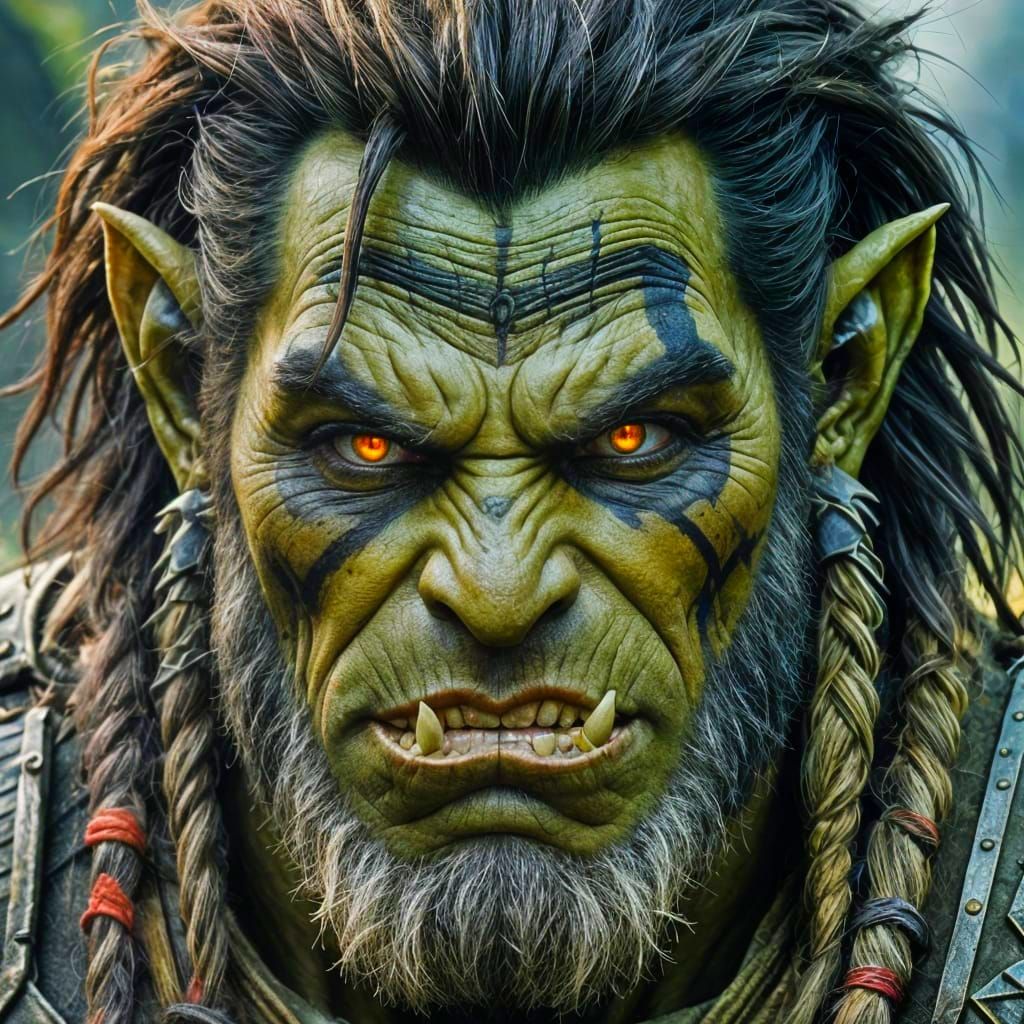 Half-Orc Barbarian Portrait in Deep Color