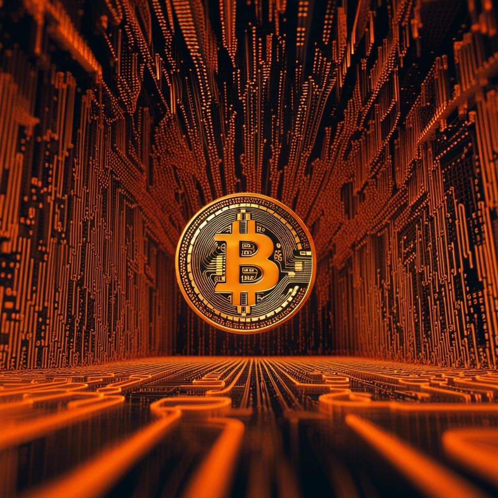 Bitcoin Logo in Matrix Code Flow, Hyperrealistic