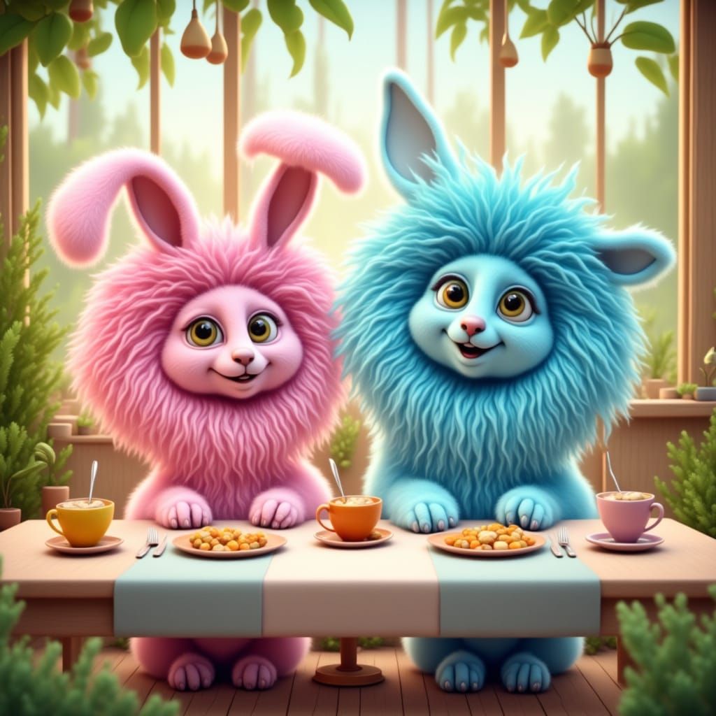 Happy pets at the breakfast table