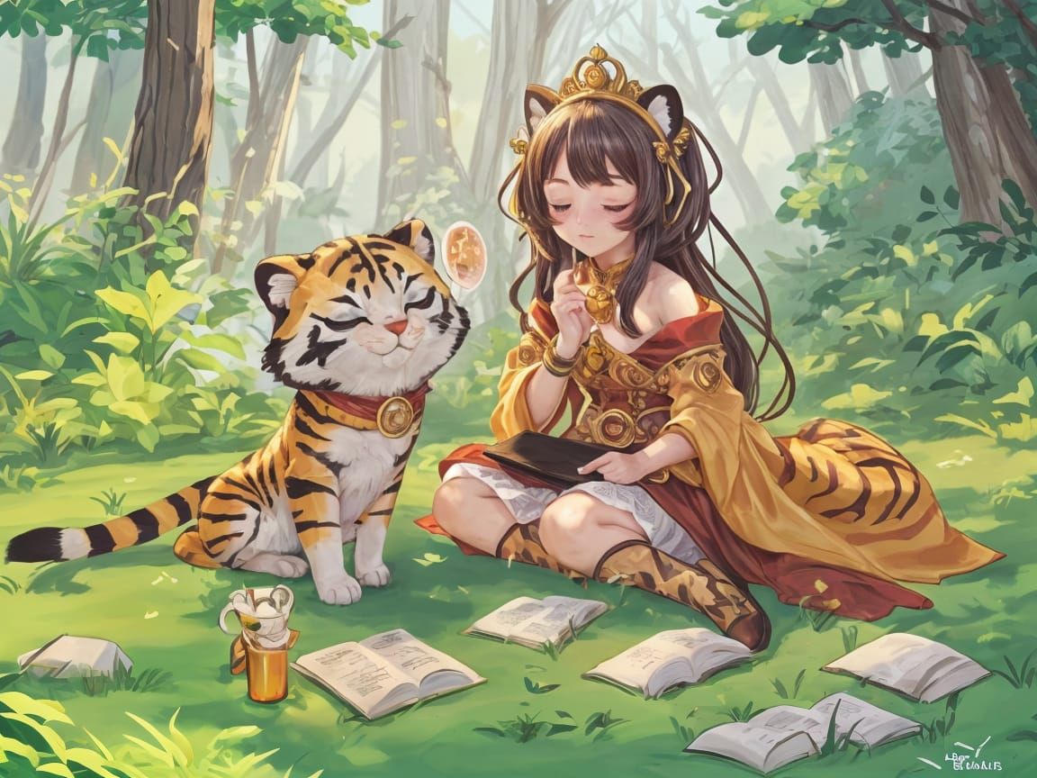 Anthropomorphic Tigress Pharaoh with Stone Tablet