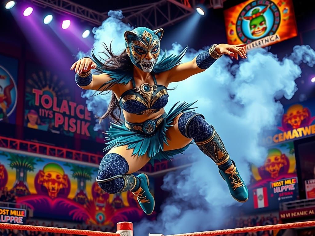 Luchadora Leaps in Vibrant Comic Book Style