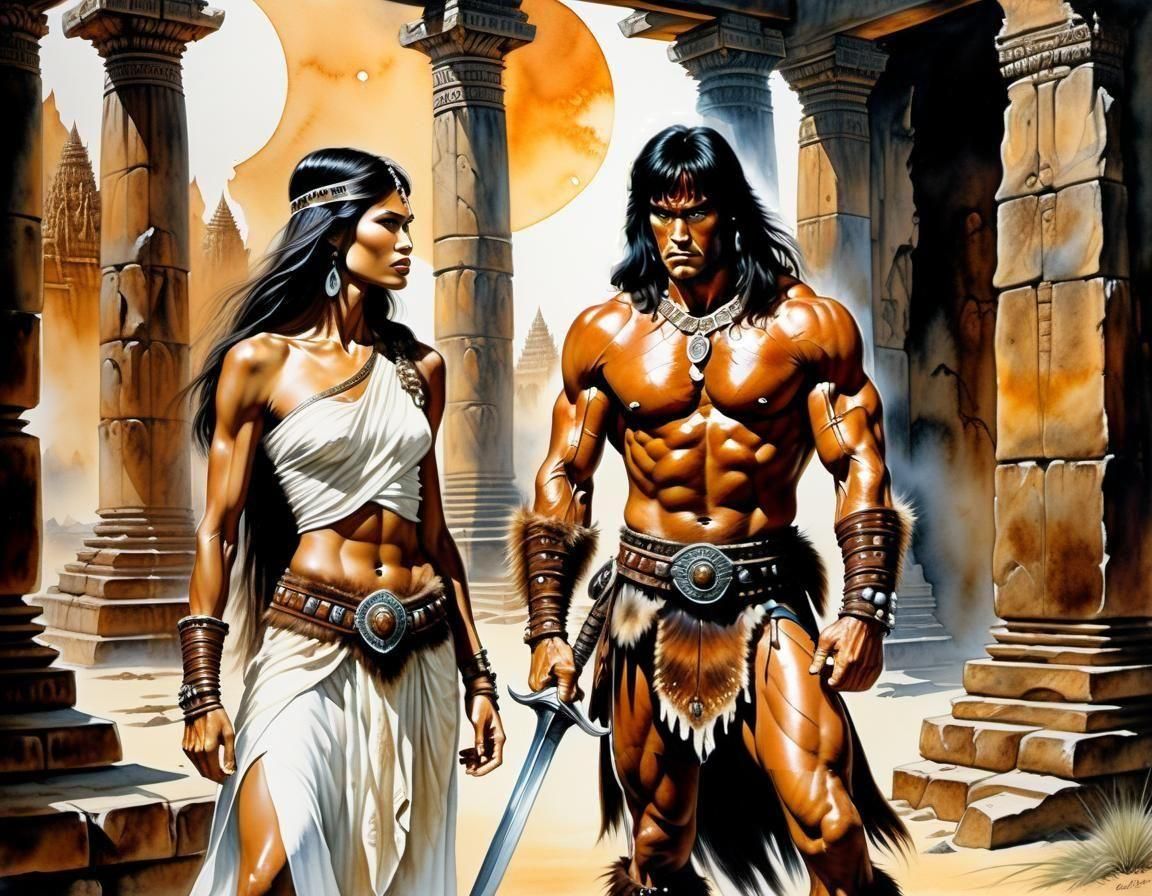 Conan in a Khmer Temple, Boris Vallejo Style
