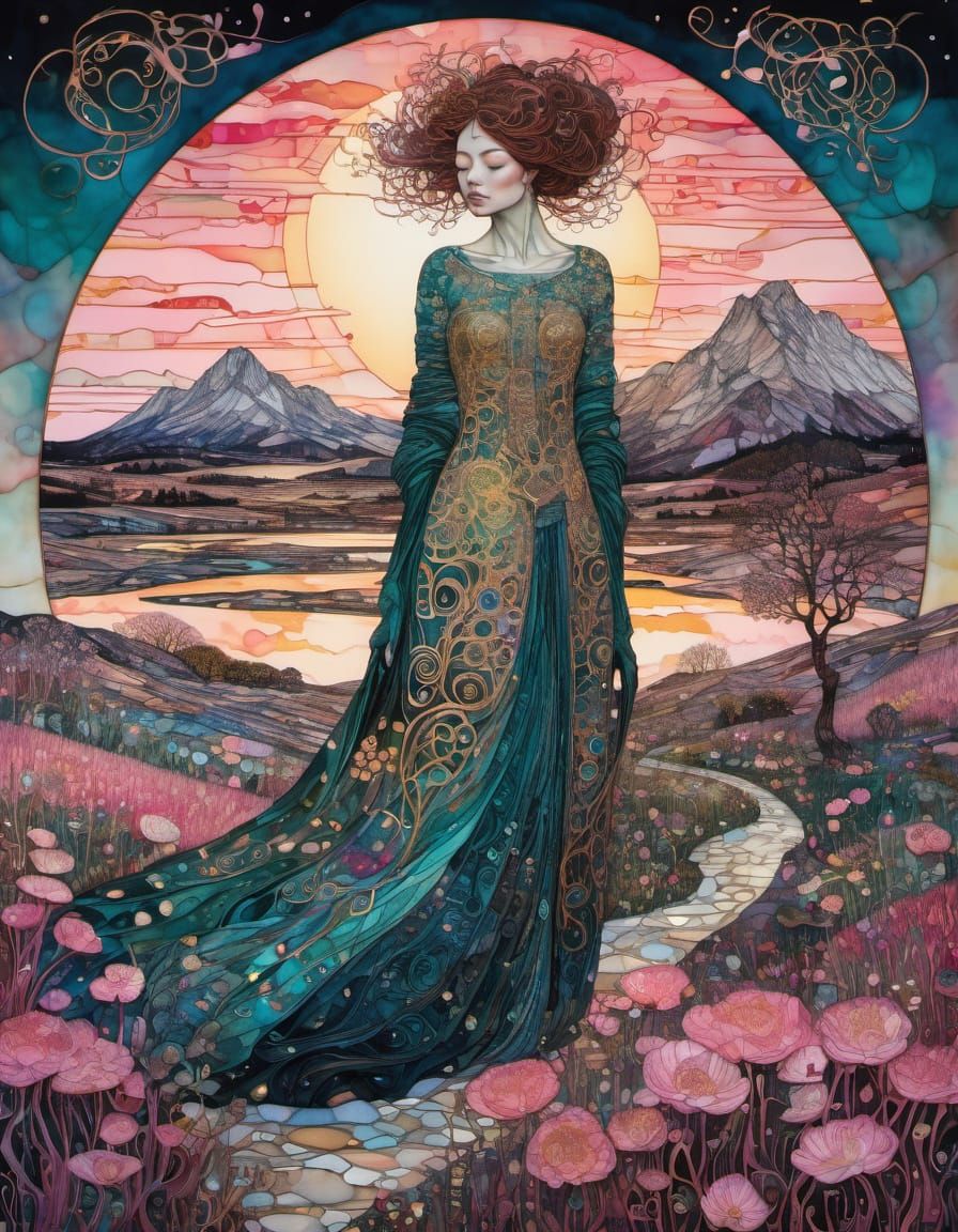 Vibrant Triadic Masterpiece of Melted Metal and Liquid Ink