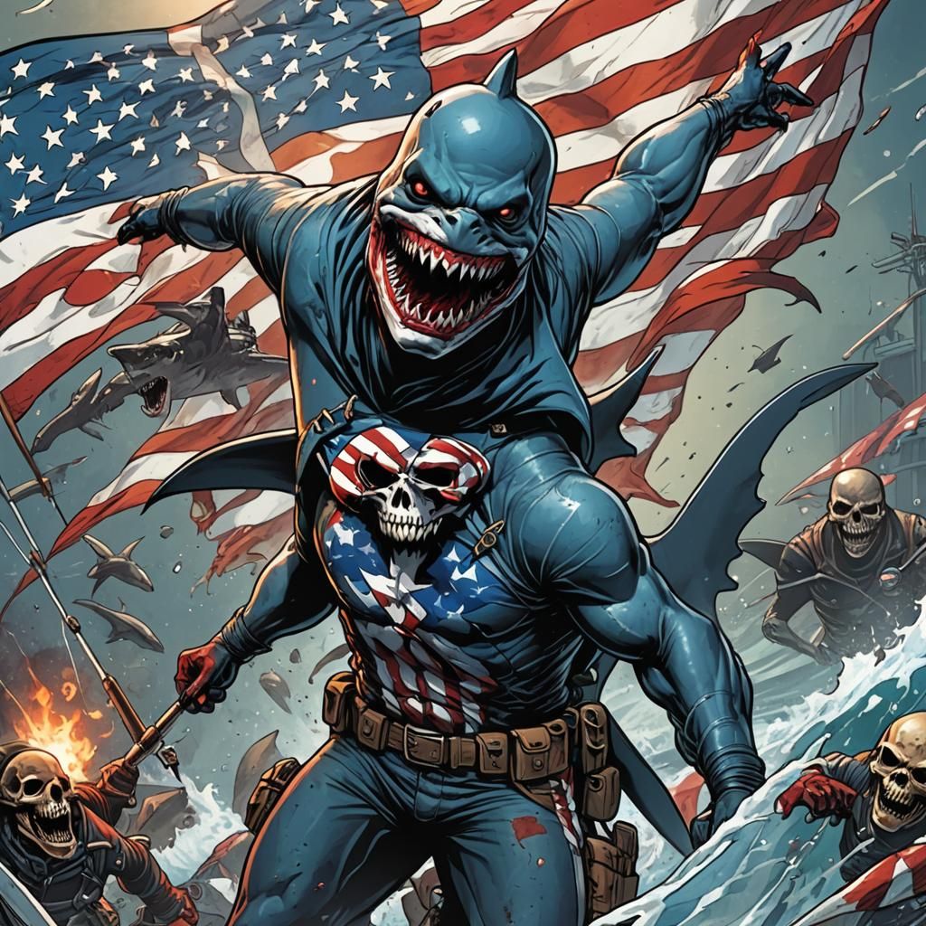 Shark with American Flag: Comic Book Art